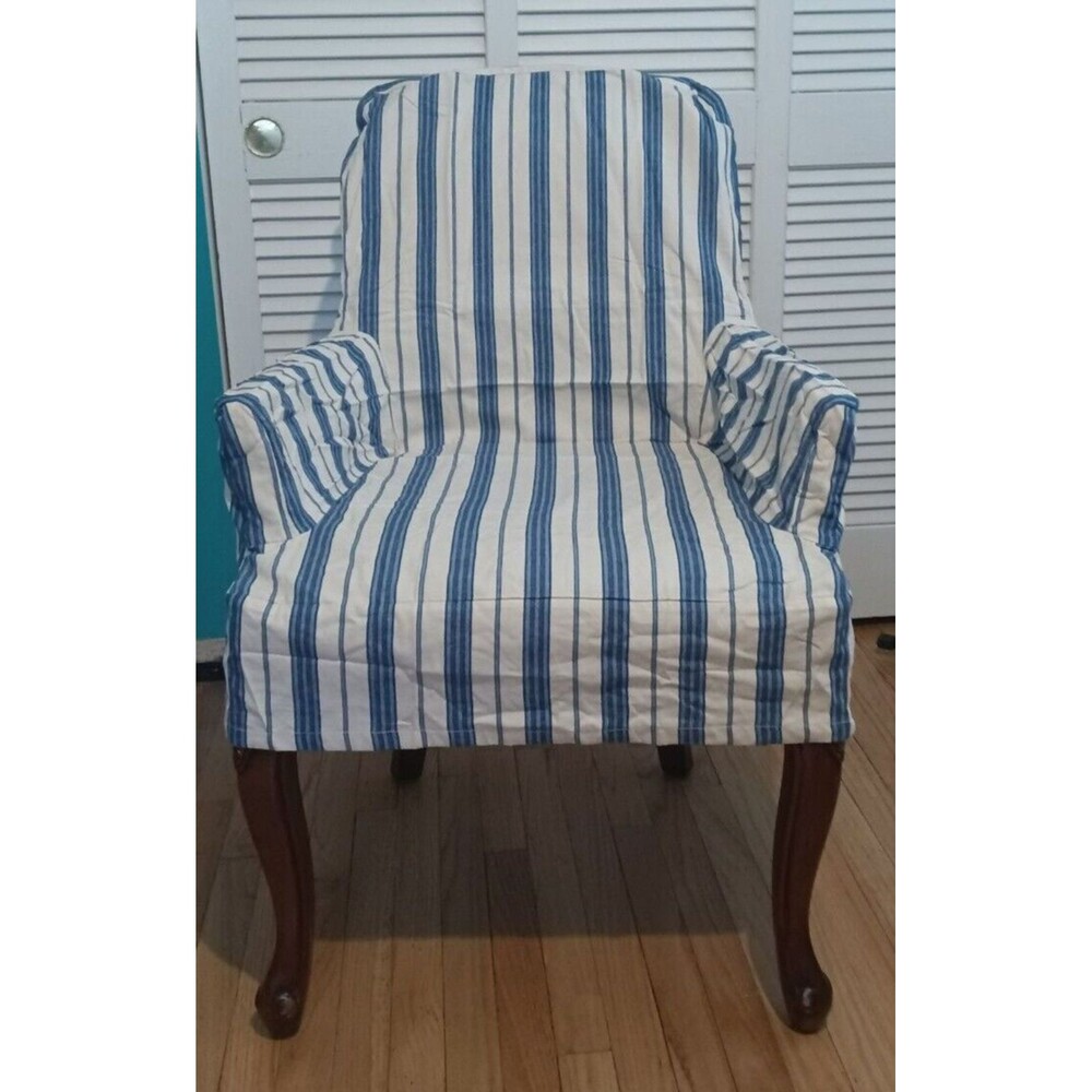 NEW Pottery Barn Armchair Slipcover Linen Oxford Stripe Napa Farmhouse Rare Find